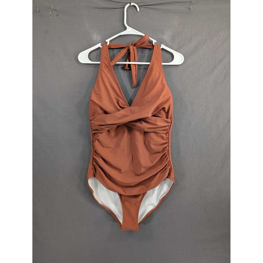 Unbranded Rust Brown Ruched Halter One Piece Swimsuit Medium 8567